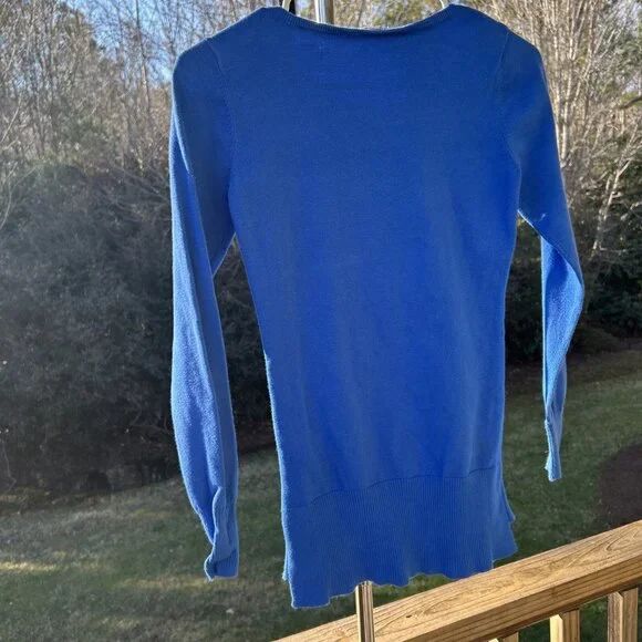 Cache Women’s XS Long Sleeve Sweater Royal Blue Ribbed Gold Zipper Stretch - Picture 12 of 16